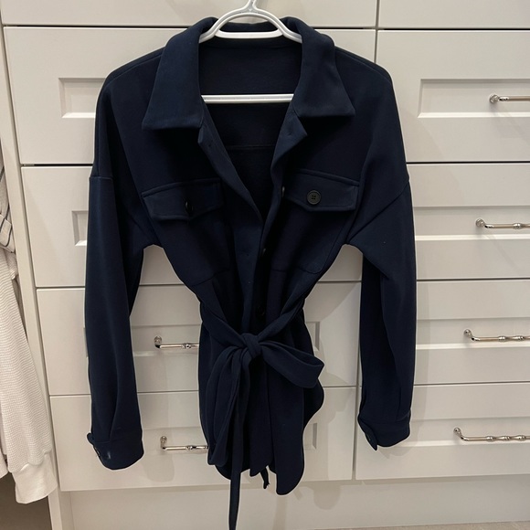 SHEIN - Solid Flap Pocket Belted Coat - Picture 2 of 7